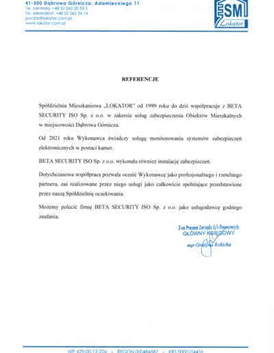Referencje - Spółdzielnia Mieszkaniowa LOKATOR